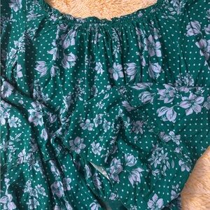 Free People Teal and White Floral Top